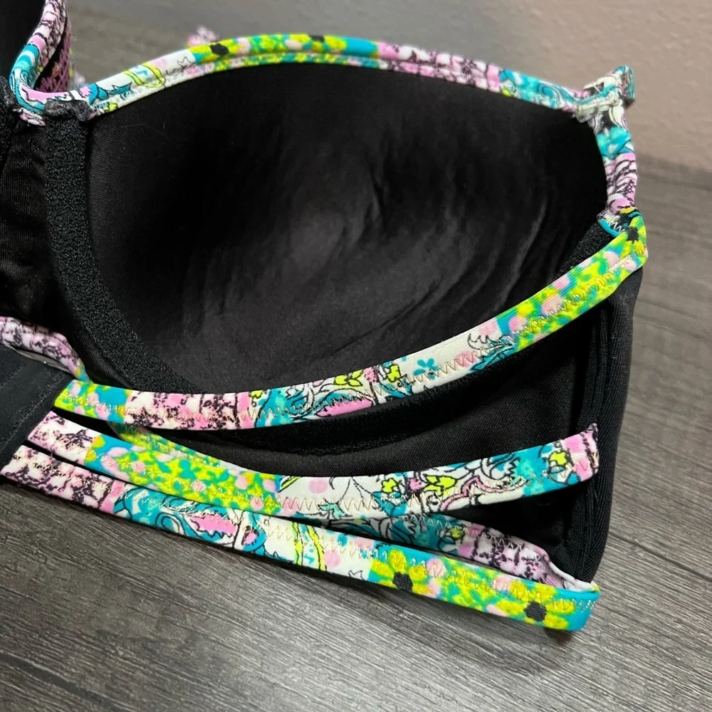 Victoria's Secret Black and Colorful Patterned Bikini Top - Picture 3 of 7